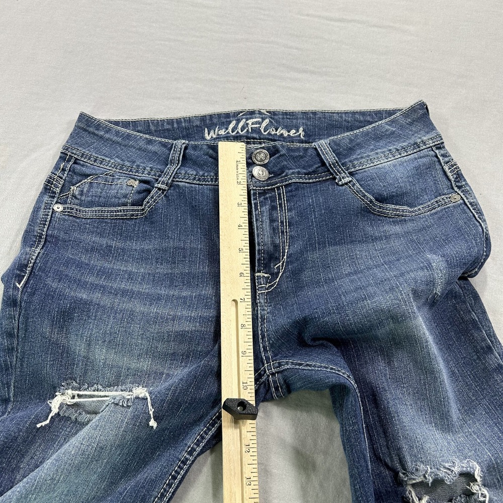 Wallflower Jeans Womens 11‎ Blue Denim Skinny Distressed Cowgirl Western 32x28 - Picture 7 of 12